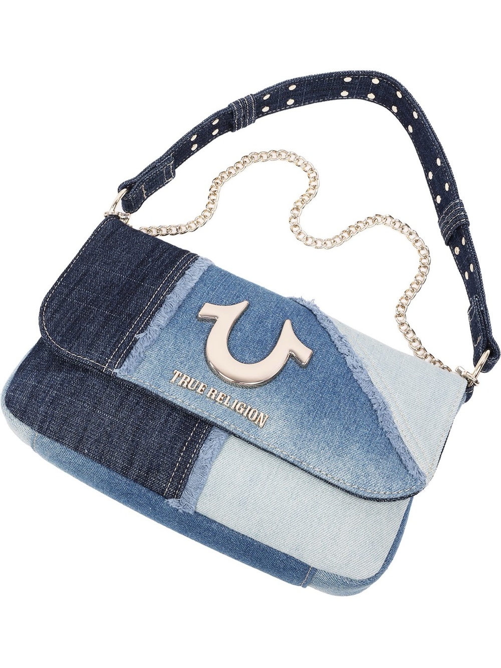 NWT True Religion Women’s Frayed Denim Horseshoe Shoulder Bag.